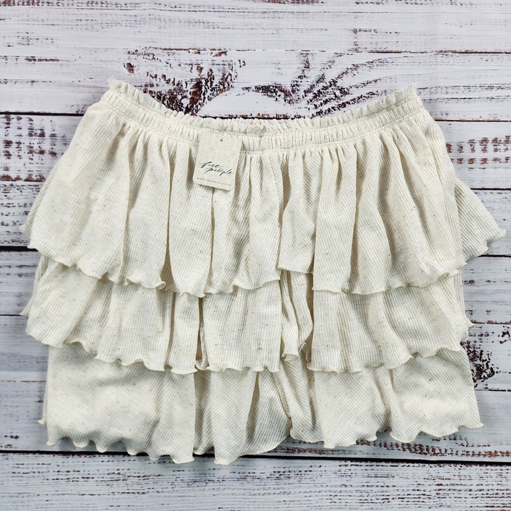 Free People Mila Skort Womens S Natural Cream Tiered Ruffle Ribbed Boho